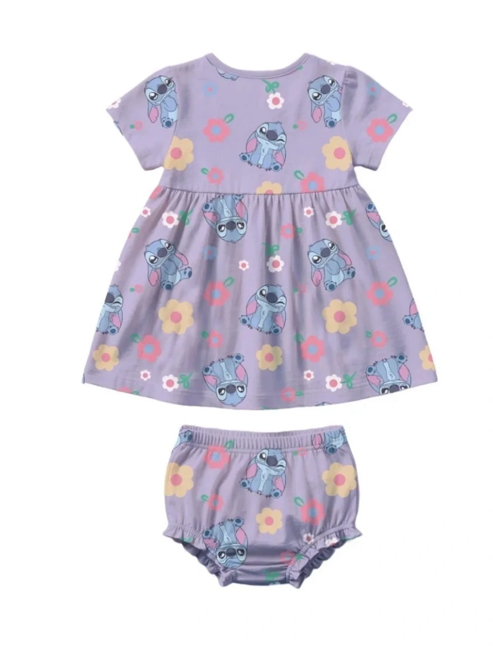 Disney Stitch Baby Girl Viscose Bamboo French Terry Floral Dress And Panty Set
